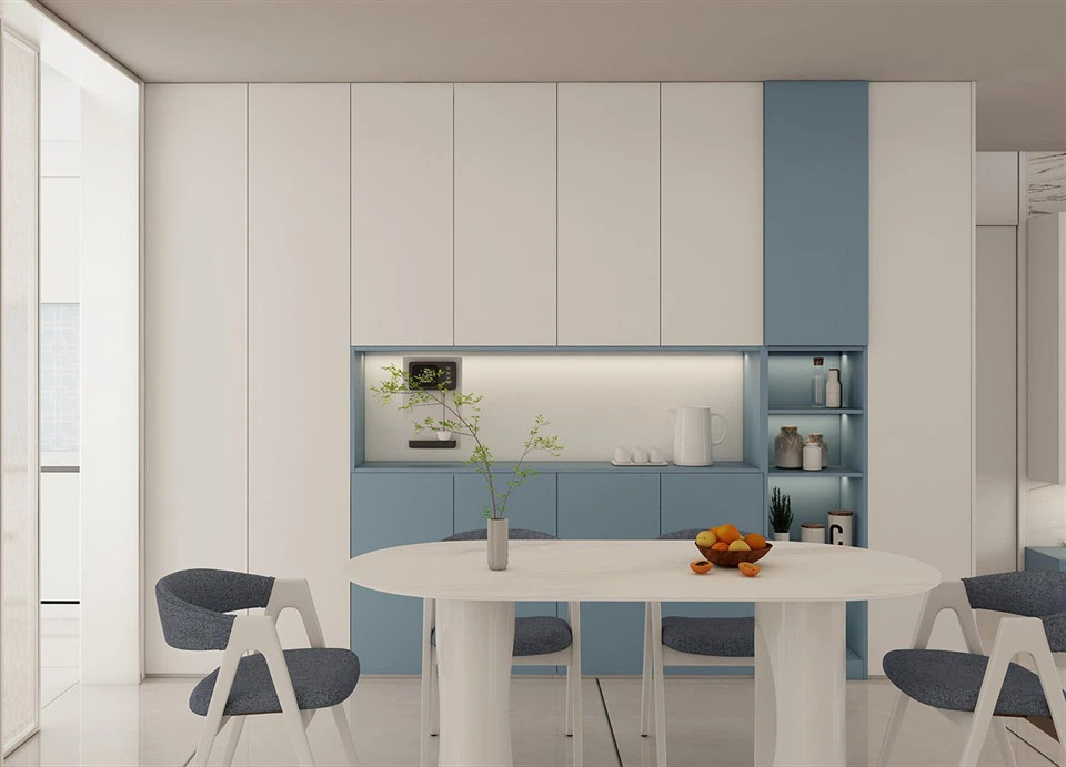 Armoires de cuisine bleu un mur